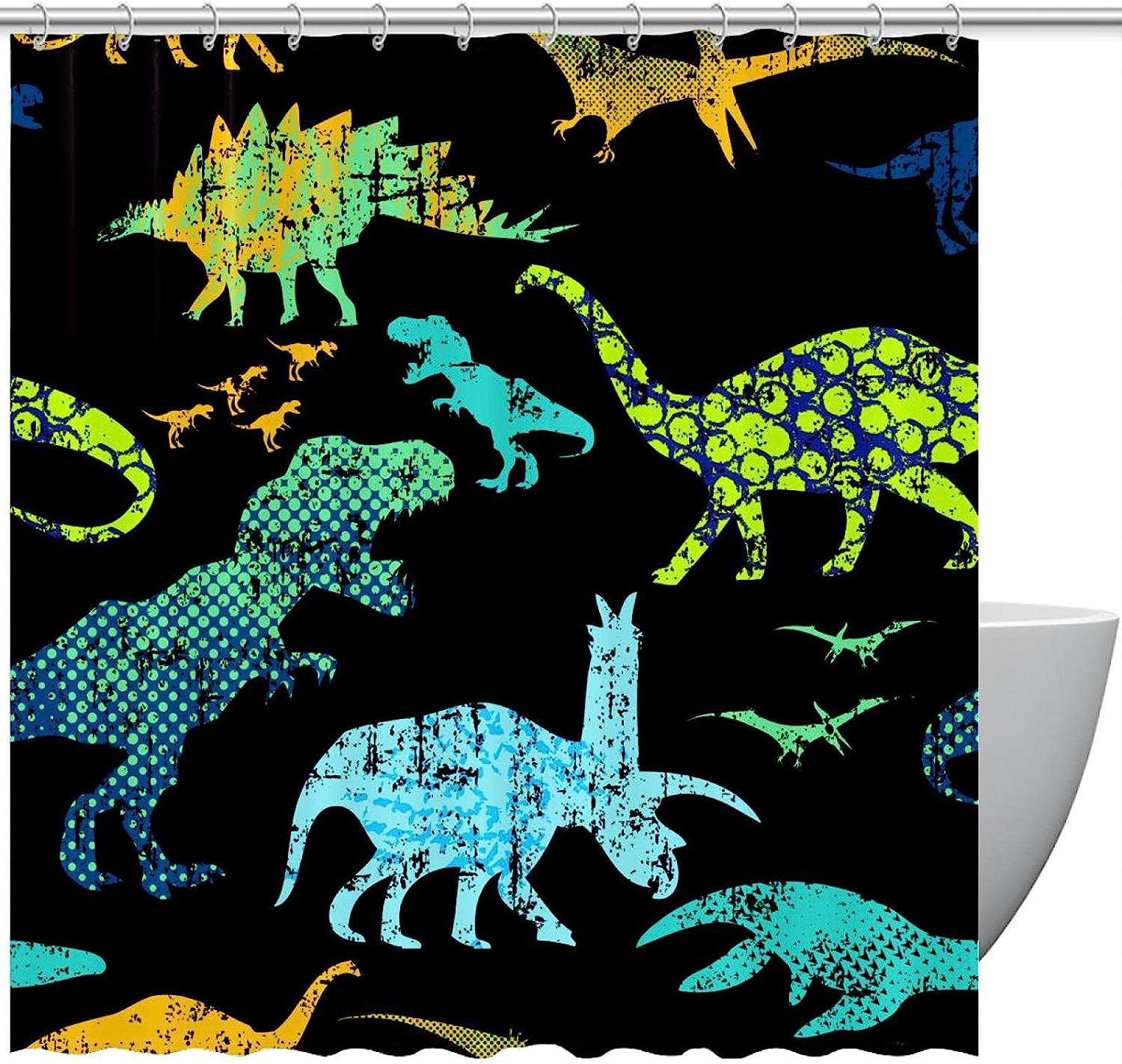 Sleek And Modern Black Dinosaur Shower Curtain For A Chic Bathroom Look
