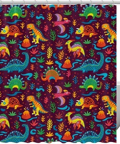 Sleek And Modern Dinosaur Shower Curtain With A Quirky Design For A Chic Bathroom Decor