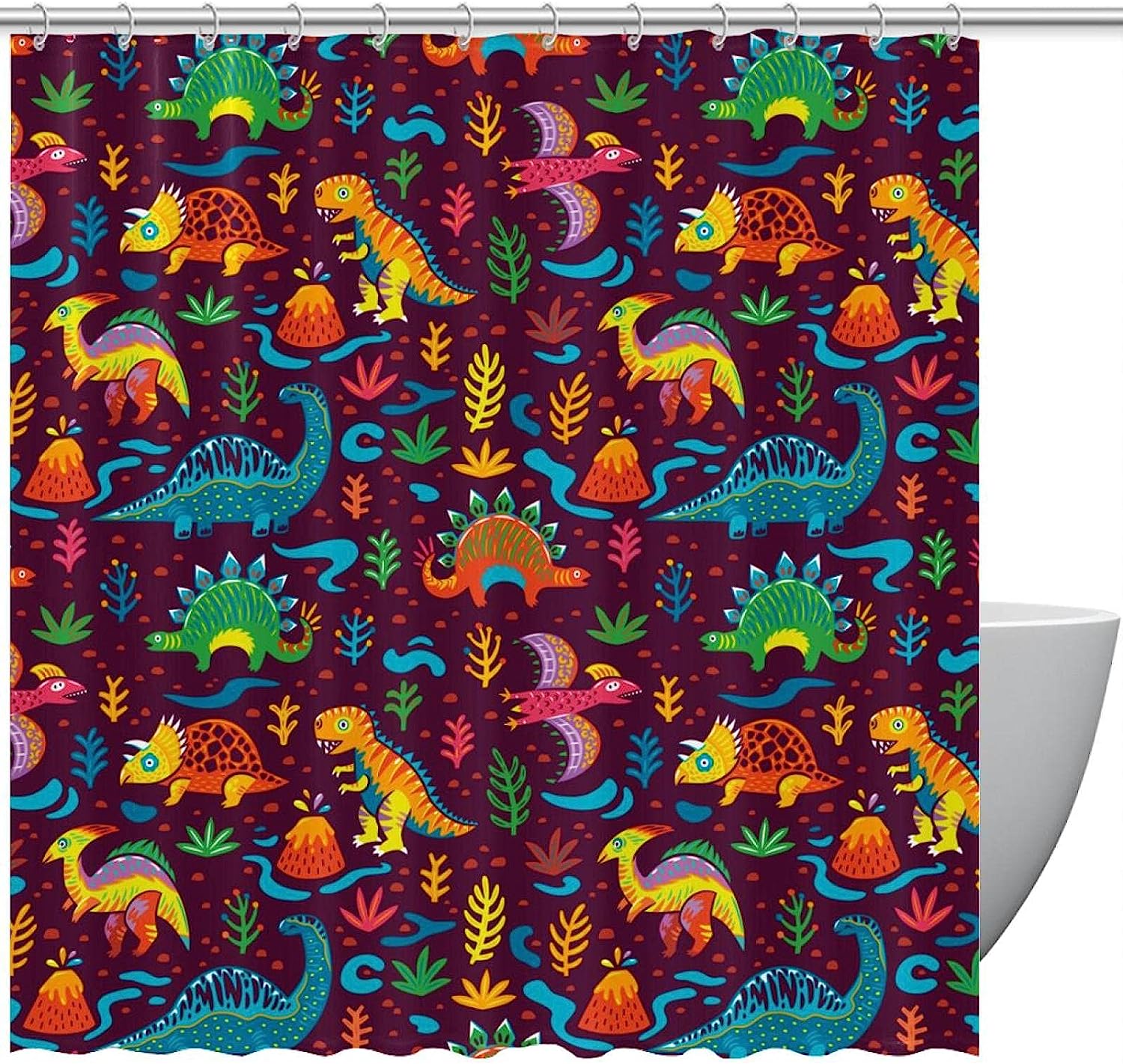 Sleek And Modern Dinosaur Shower Curtain With A Quirky Design For A Chic Bathroom Decor
