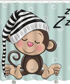 Sleeping Baby Monkey Kawaii Monkey Cute Monkey Shower Curtain for Bathroom Decor 