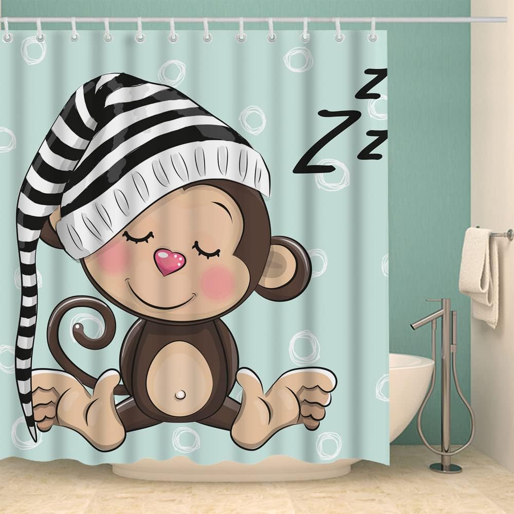Sleeping Baby Monkey Kawaii Monkey Cute Monkey Shower Curtain for Bathroom Decor