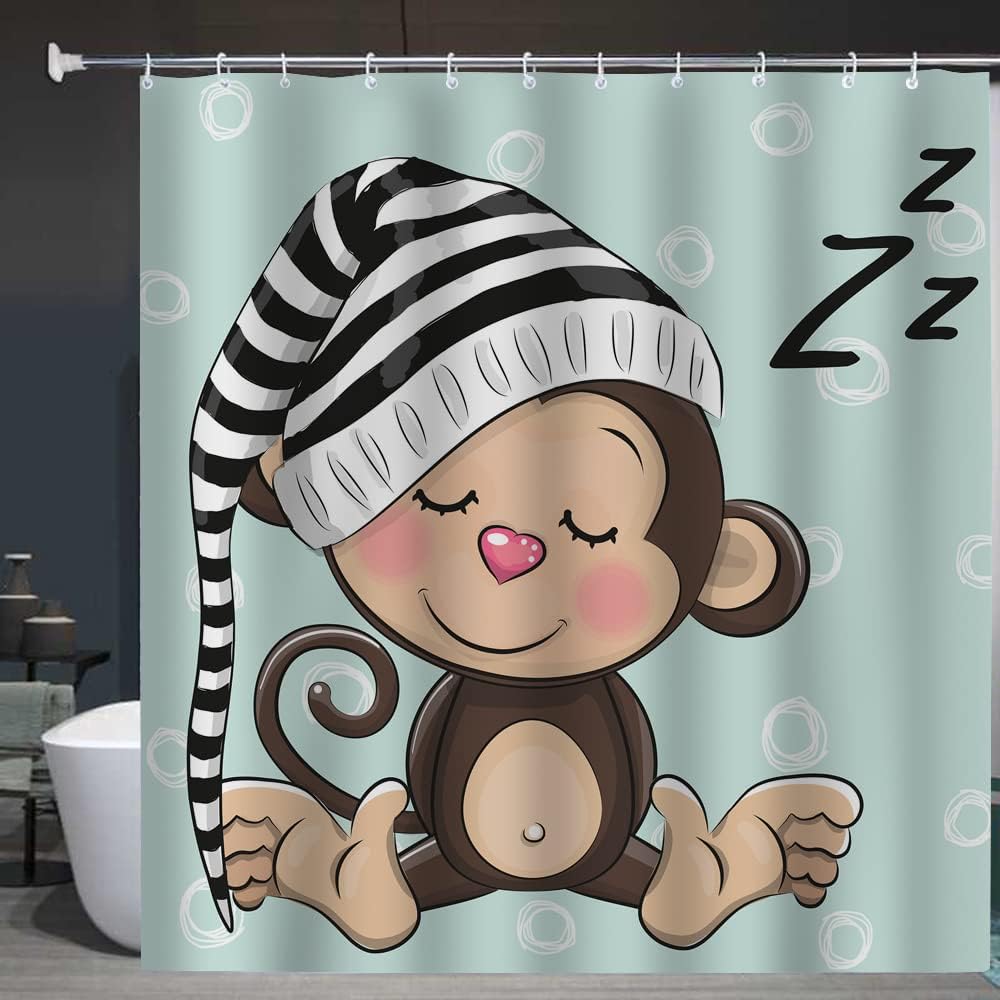 Sleeping Baby Monkey Kawaii Monkey Cute Monkey Shower Curtain for Bathroom Decor