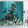 Sleeping Girl Design Wavy Hair Hand Drawn Effect Grungy Backdrop Mermaid Stall Shower Curtain, Fabric Bathroom Decors