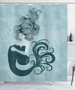 Sleeping Mermaid Print Shower Curtain with Hand Drawn Effect for a Magical and Enchanting Bathroom