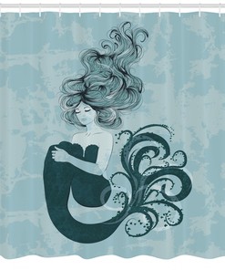 Sleeping Mermaid Print Shower Curtain with Hand Drawn Effect for a Magical and Enchanting Bathroom
