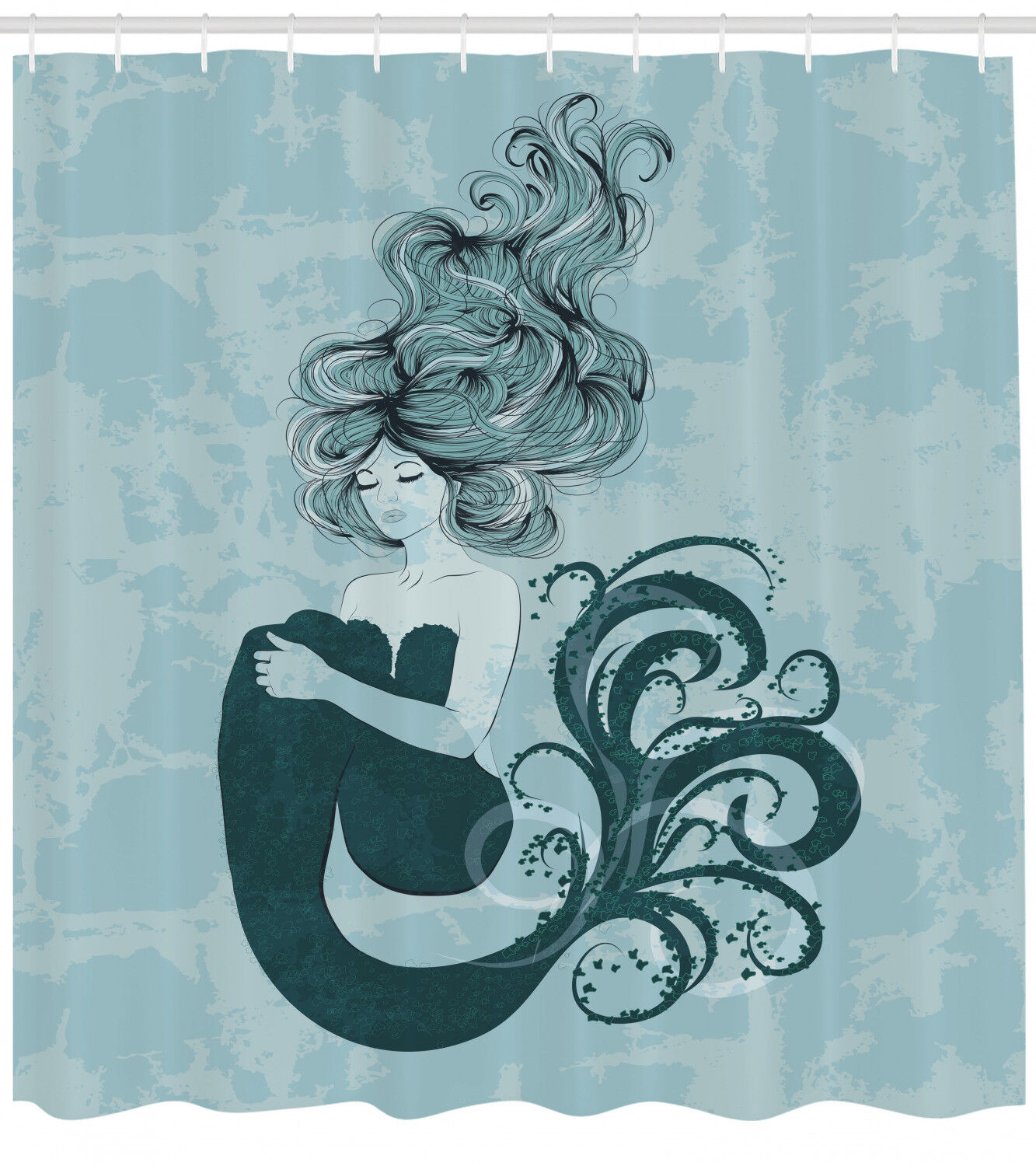 Sleeping Mermaid Print Shower Curtain with Hand Drawn Effect for a Magical and Enchanting Bathroom