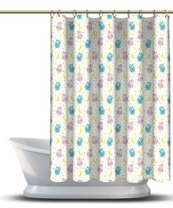 Sleeping Owls Pink And Green Cartoon Bathroom Shower Curtain With Waterproof Fabric
