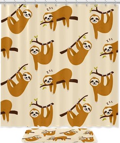 Sleeping Sloth In Tree Shower Curtain For Tranquil Bathroom Decor