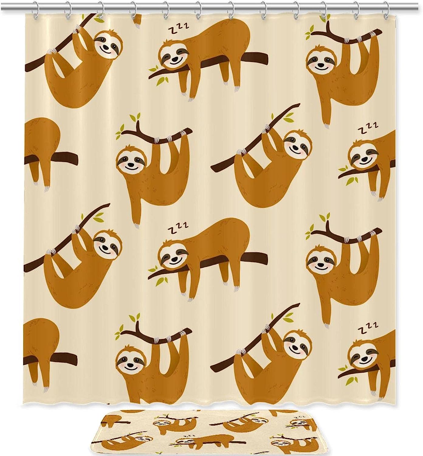 Sleeping Sloth In Tree Shower Curtain For Tranquil Bathroom Decor