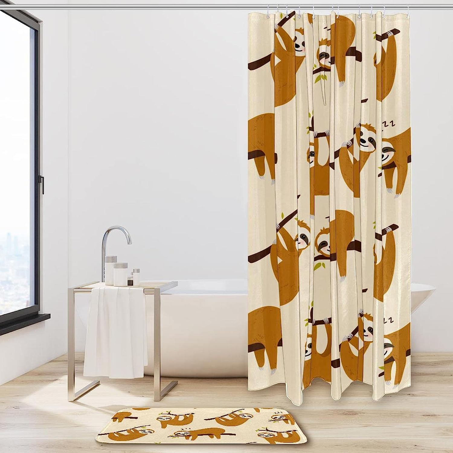 Sleeping Sloth In Tree Shower Curtain For Tranquil Bathroom Decor - Image 2
