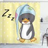 Sleepy Baby Penguin In Hood Ready To Bed Cartoon Shower Curtain - Cloth Fabric Bathroom Decors