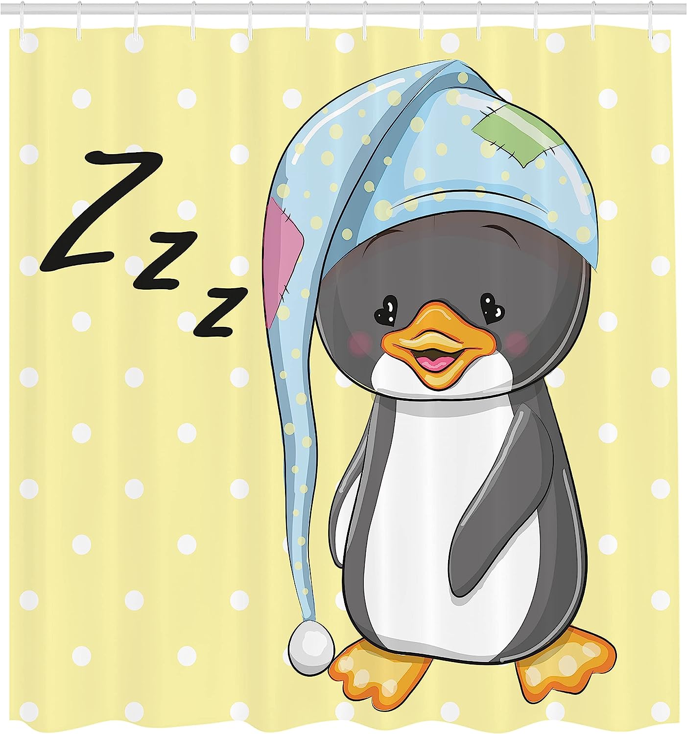 Sleepy Baby Penguin In Hood Ready To Bed Cartoon Shower Curtain - Cloth Fabric Bathroom Decors - Image 2