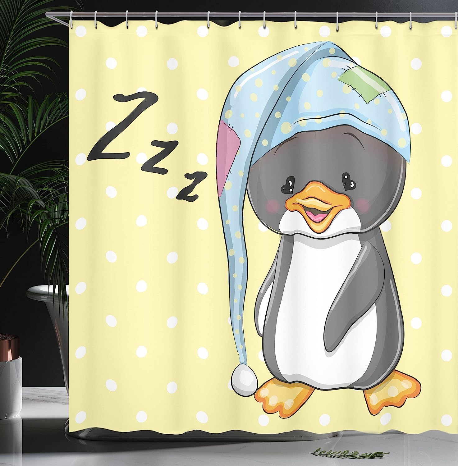 Sleepy Baby Penguin In Hood Ready To Bed Cartoon Shower Curtain - Cloth Fabric Bathroom Decors - Image 3