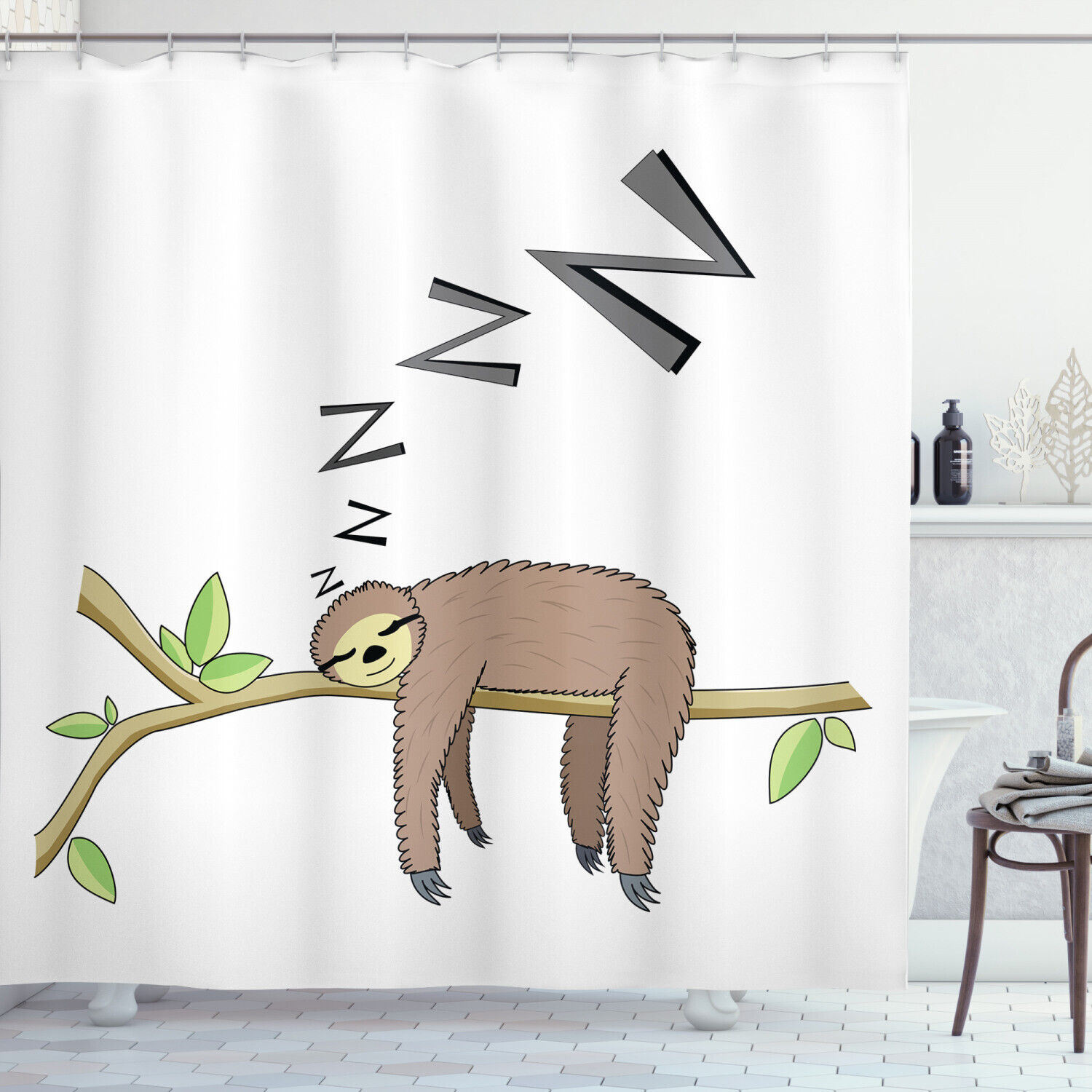 Sleepy Sloth Arboreal Mammal Print Shower Curtain, Add a Calming Touch to Your Shower