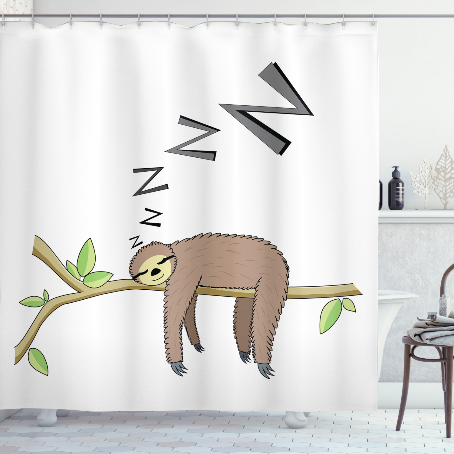 Sleepy Sloth Arboreal Mammal Print Shower Curtain, Add a Calming Touch to Your Shower