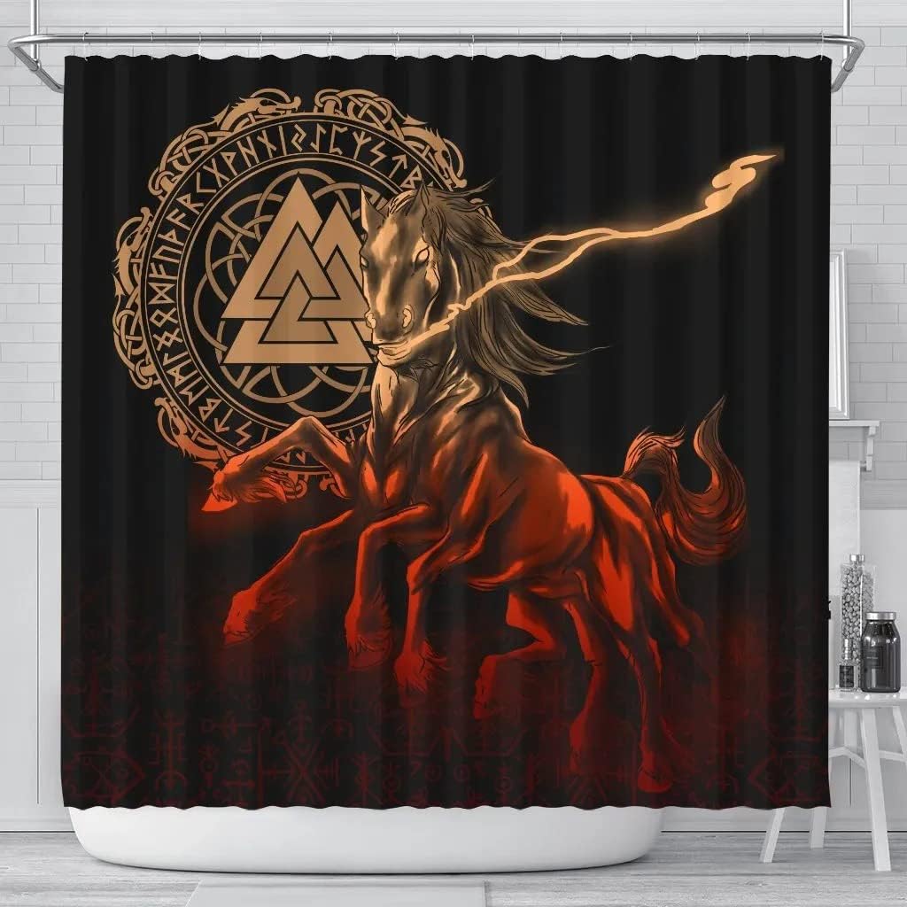 Sleipnir Odin Green Norse Vikings Shower Curtain Cover, 3D Print Pattern for Bathroom/Laundry Waterproof