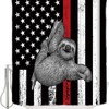 Sloth American Flag Respect Firefighters Shower Curtain - Lightweight Machine Washable Waterproof Fabric Bathroom Decor