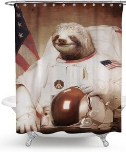 Sloth Astronaut Shower Curtain, Funny Cartoon Animal Design for Bathroom