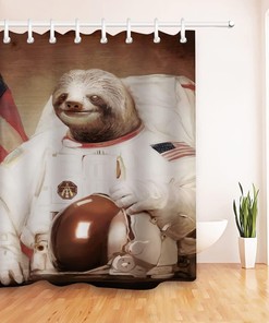 Sloth Astronaut Shower Curtain, Funny Cartoon Animal Design for Bathroom