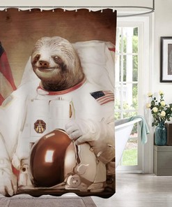 Sloth Astronaut Shower Curtain, Funny Cartoon Animal Design for Bathroom