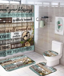 Sloth Count Your Blessings Shower Curtain Set, Motivational Bathroom Decor
