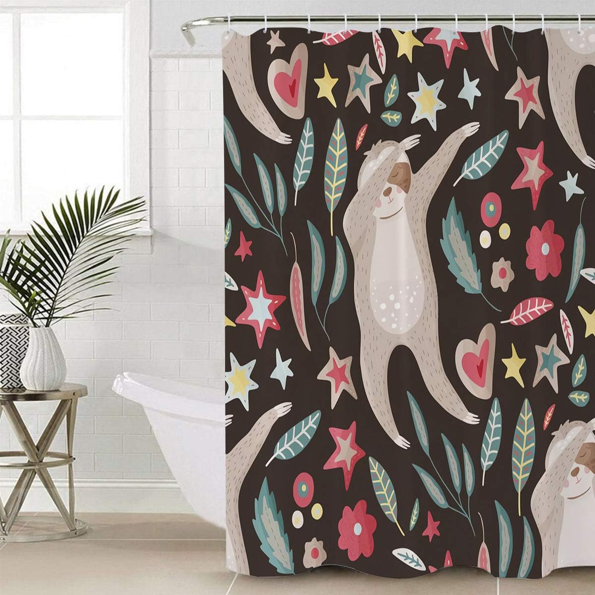 Sloth Flowers Heart Quirky Shower Curtain for a Fun and Playful Bathroom