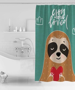 Sloth Holding Love and Praying Cute Shower Curtain for a Charming Bathroom