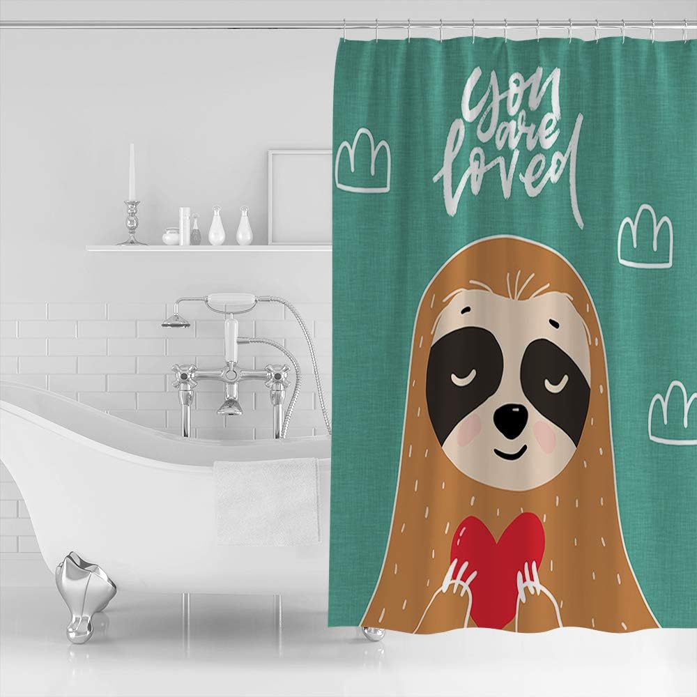 Sloth Holding Love and Praying Cute Shower Curtain for a Charming Bathroom
