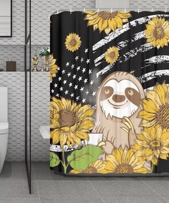 Sloth In Sunflower Blossom Shower Curtain For A Cute And Quirky Bathroom
