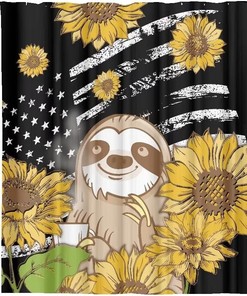 Sloth In Sunflower Blossom Shower Curtain For A Cute And Quirky Bathroom