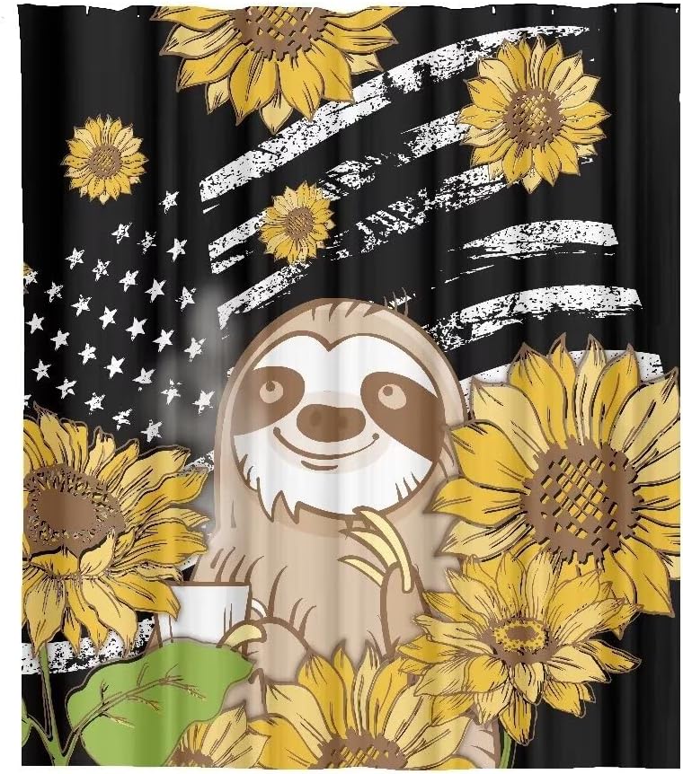 Sloth In Sunflower Blossom Shower Curtain For A Cute And Quirky Bathroom