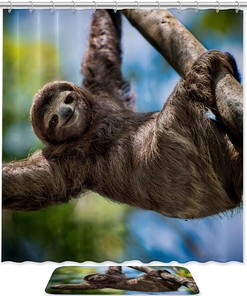 Sloth Print Bathroom Shower Curtain, Relaxing Bathroom Decor