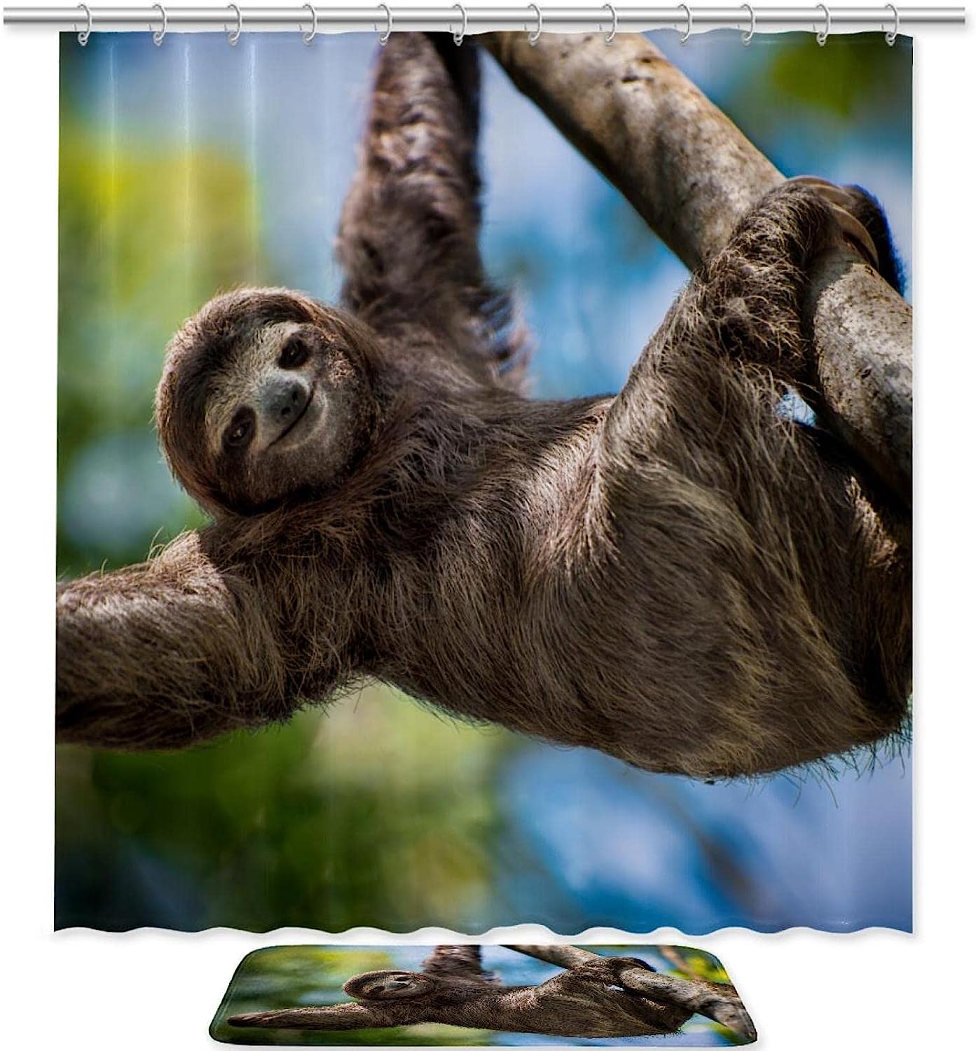 Sloth Print Bathroom Shower Curtain, Relaxing Bathroom Decor