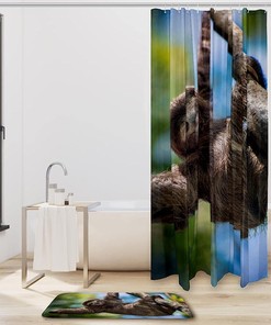 Sloth Print Bathroom Shower Curtain, Relaxing Bathroom Decor