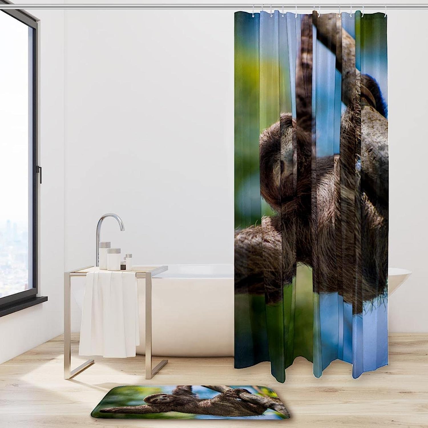 Sloth Print Bathroom Shower Curtain, Relaxing Bathroom Decor
