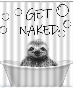 Sloth Shower Curtain, Funny Animal Print, Sketch Pattern, Black and White Bathroom Decor 