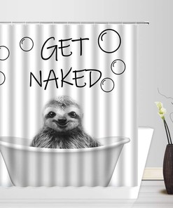 Sloth Shower Curtain, Funny Animal Print, Sketch Pattern, Black and White Bathroom Decor