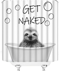 Sloth Shower Curtain, Funny Animal Print, Sketch Pattern, Black and White Bathroom Decor