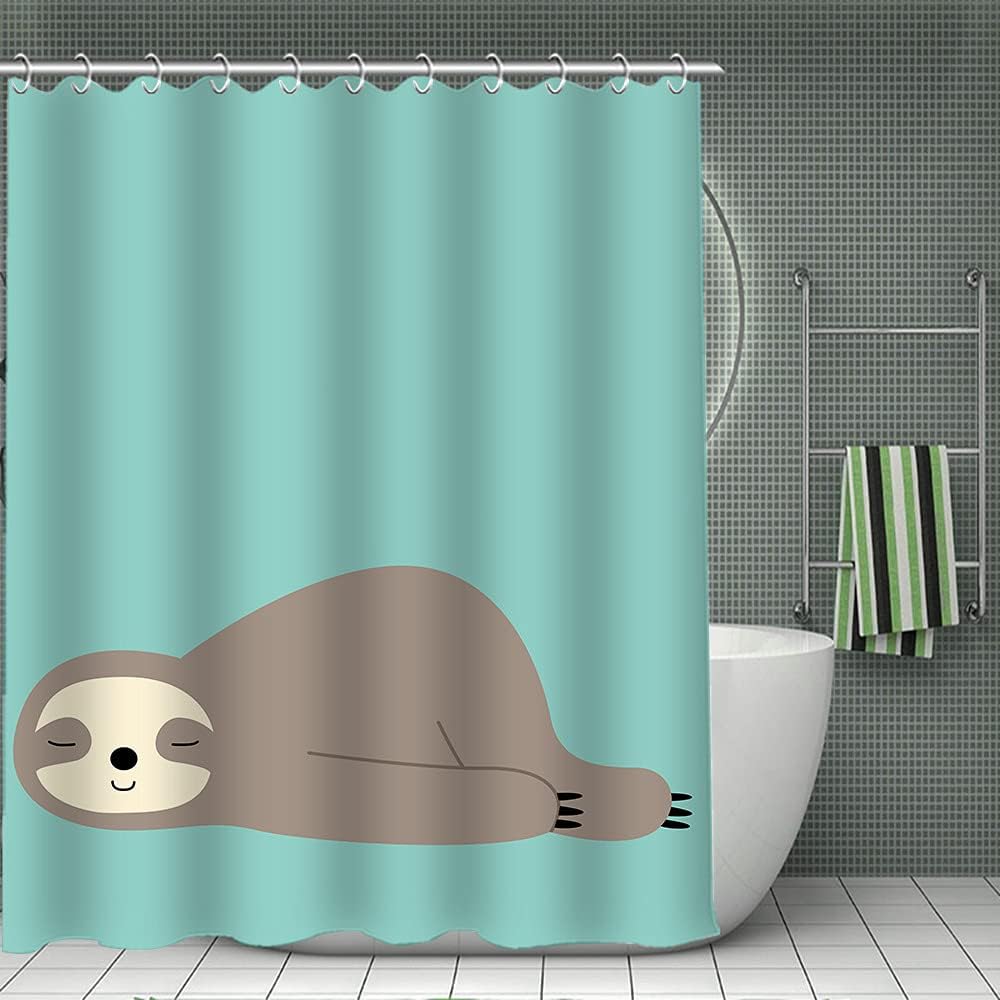 Sloth Shower Curtain - Weighted Hem Waterproof Fabric Bathroom Decor for Showers, Stalls, and Bathtubs