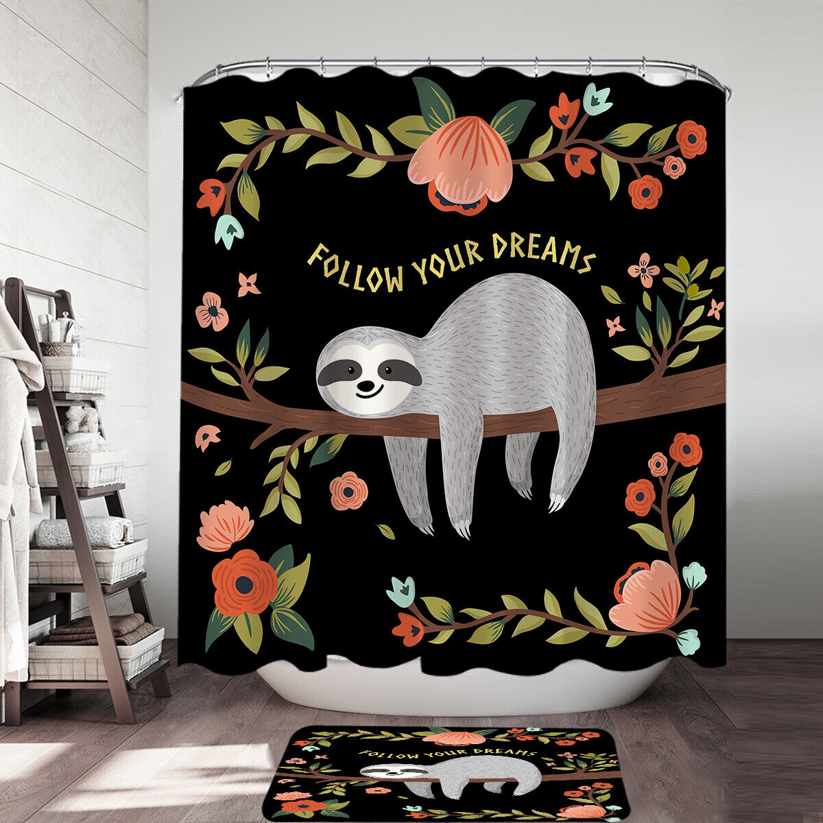 Sloth Shower Curtain With Inspiring Motto For Ultimate Relaxation