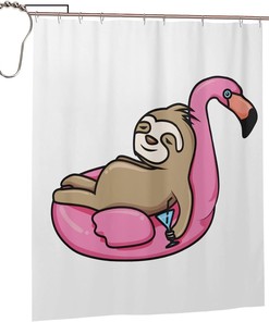 Sloth and Flamingo Shower Curtain - Water-resistant Fabric Bathroom Decor