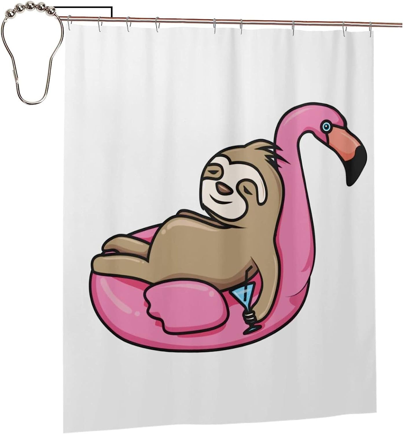 Sloth and Flamingo Shower Curtain - Water-resistant Fabric Bathroom Decor