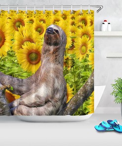 Sloth in Sunflower Field Fabric Shower Curtain for a Relaxing Jungle Bathroom Theme