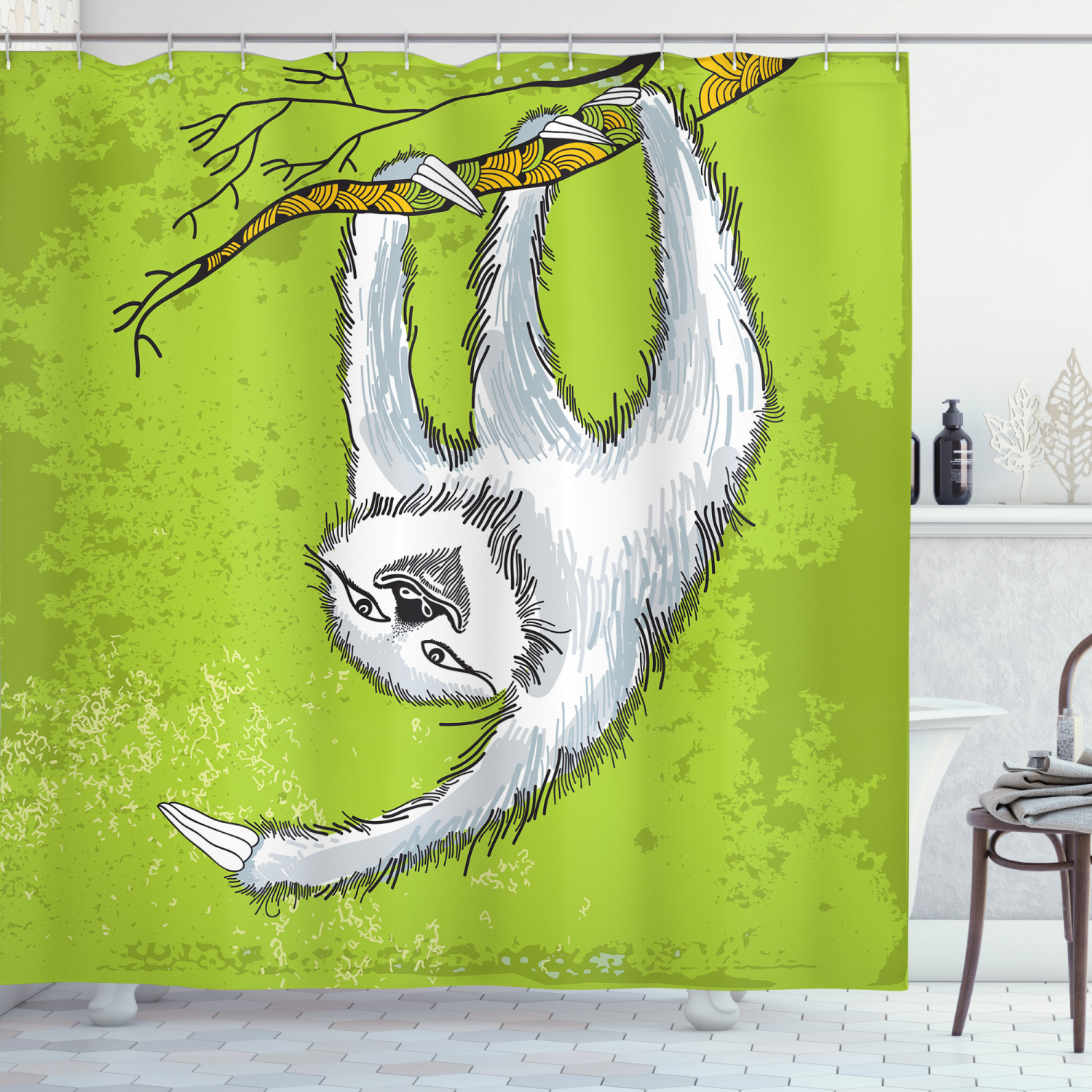 Sloth in the Jungle Shower Curtain - Nature Inspired Bathroom Decor