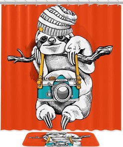 Sloth with Camera Shower Curtain, Perfect for Photography Enthusiasts 
