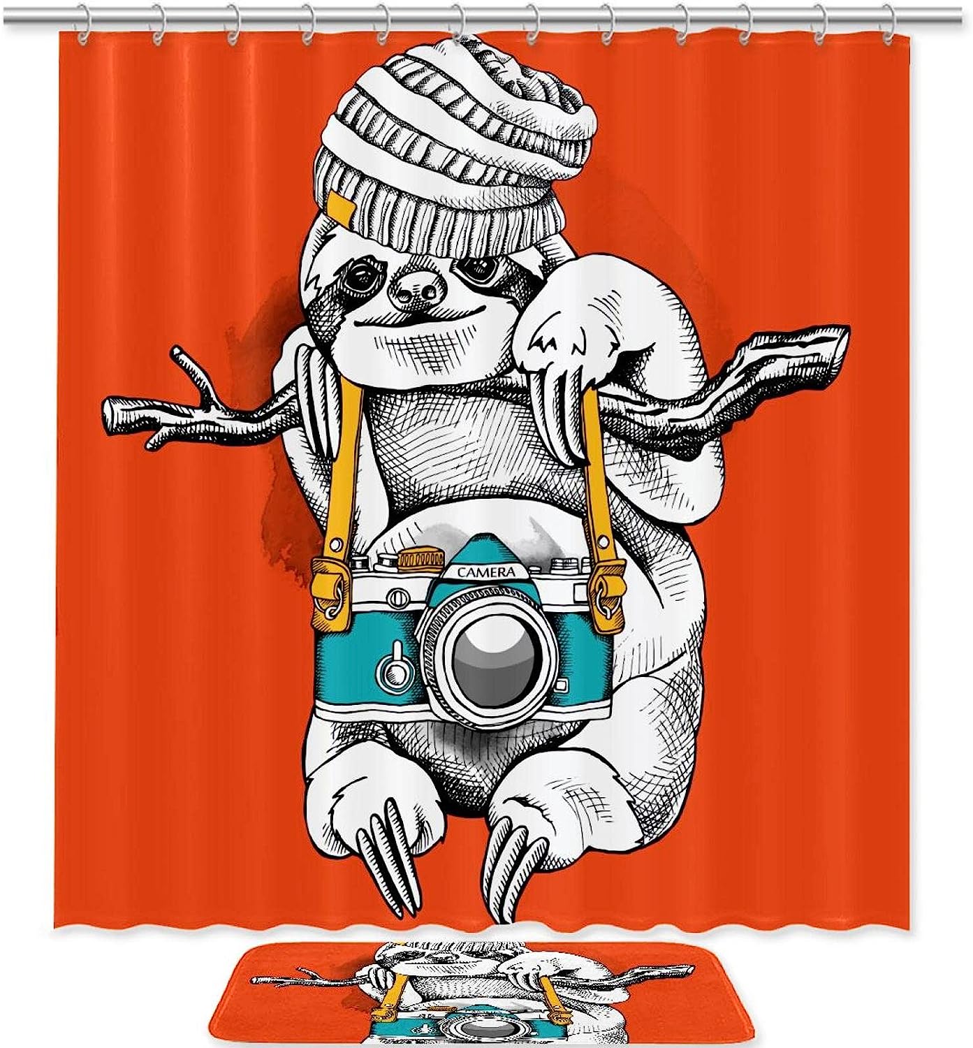 Sloth with Camera Shower Curtain, Perfect for Photography Enthusiasts