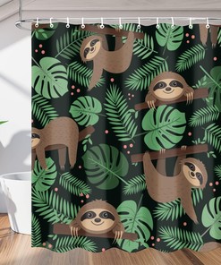 Sloth with Tropical Leaves Shower Curtain for Bathroom Fabric Home Decor 