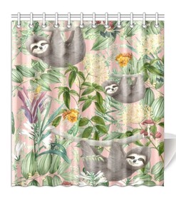 Sloths Floral Forest Shower Curtain for Housewarming Gift
