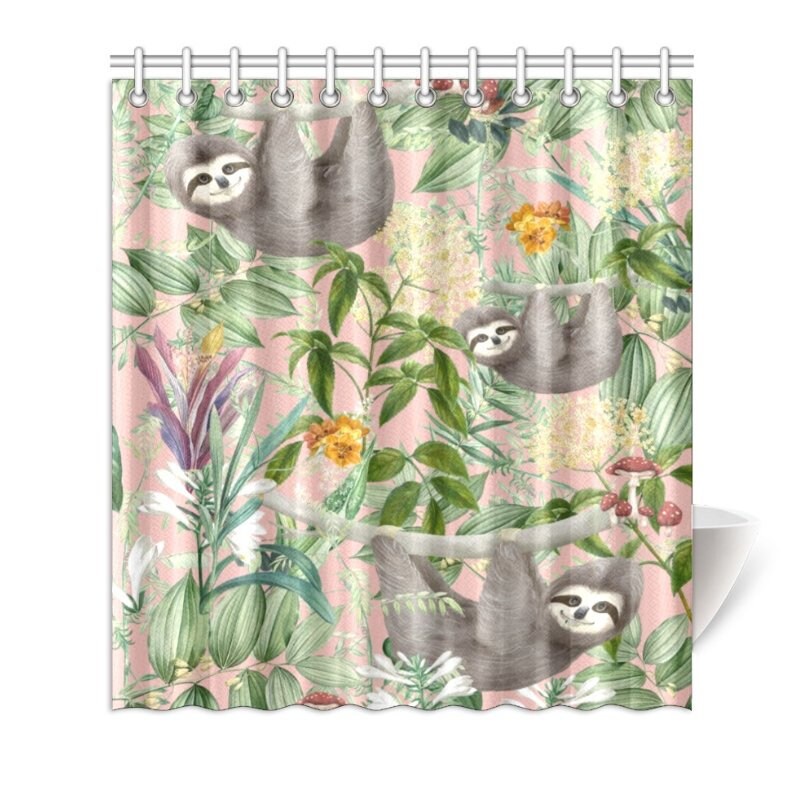 Sloths Floral Forest Shower Curtain for Housewarming Gift