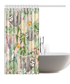 Sloths Floral Forest Shower Curtain for Housewarming Gift